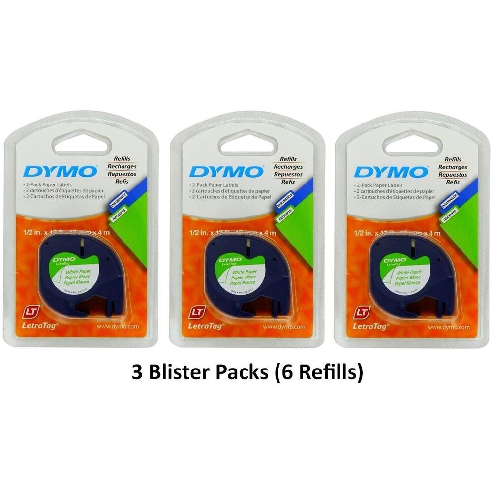 Dymo 10697  White Paper Labeling Tape for LetraTag (LT) 3 Blister Packs